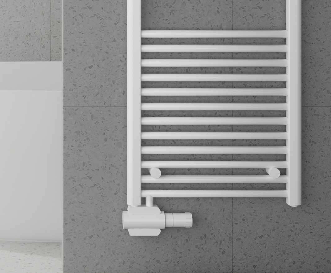 VERSETZTER MITTELANSCHLUSS, Badheizkörper mit Seitenanschluss unten links oder rechts Seitlicher Anschluss, VEGA, weiß